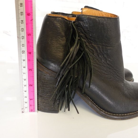 See By Chloe Boots Women Leather Size 36.5 Black Western Ankle Booties Fringes 6 - Picture 4 of 15